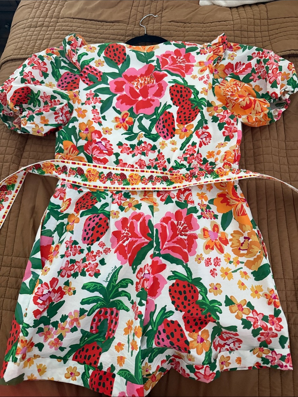 FARM Rio White Floral Print Romper with Pink, Red, Orange & Green - Picture 5 of 5